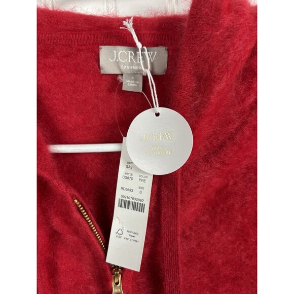 NWT J. Crew  Cashmere Cardigan Womens Small Brushed Zip Up Hoodie Red Holiday 24 - Picture 5 of 9